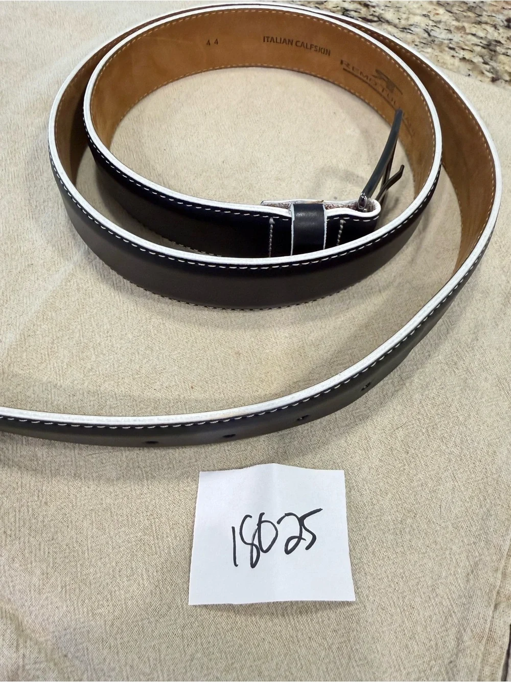 Remu Tulliani calfskin leather monochrome black white belt 44”